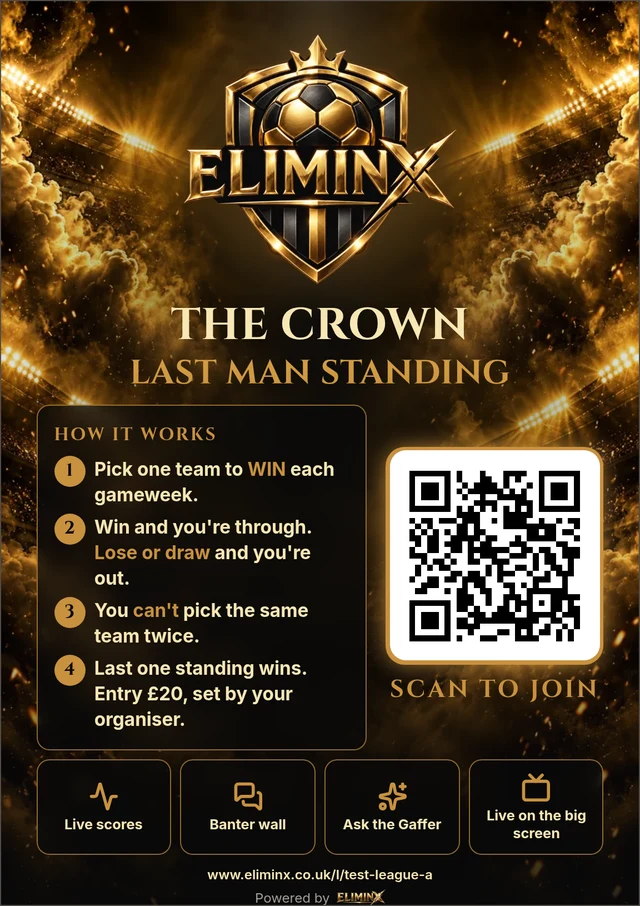 Example A4 QR poster for The Crown with its crest, how-it-works steps, features and a Scan to join QR code